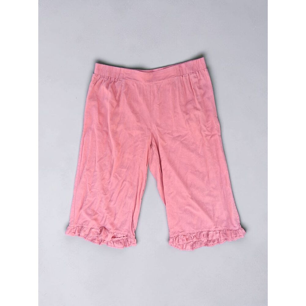 Women's Pink Ruffle Hem Capri Pants